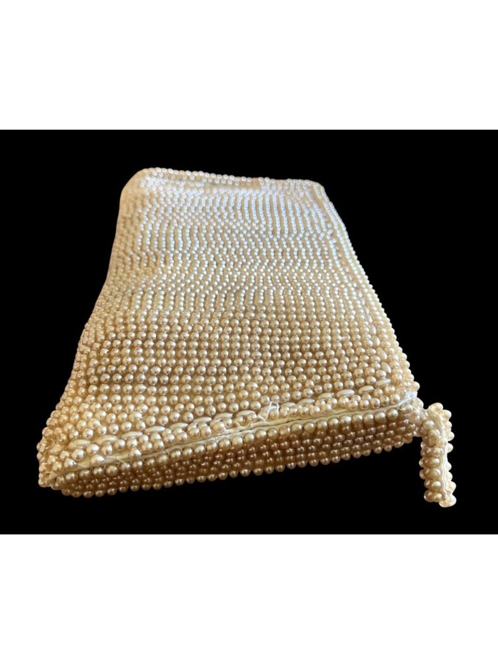 Vtg John Wind Pearl Beaded Clutch Bag Zipper Satin Lining NOS Japan - Picture 3 of 7